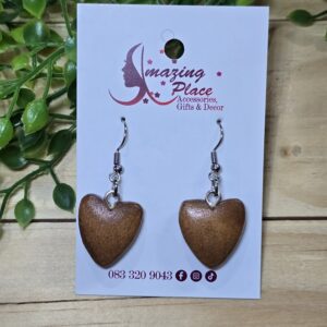 Brown Wooden Heart Earrings