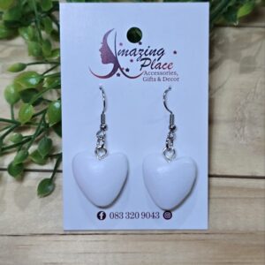 White Wooden Heart Earrings