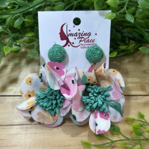 Pink And Teal Floral Earrings