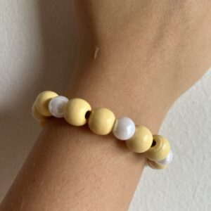 Butter Yellow With White Wooden Beaded Bracelet