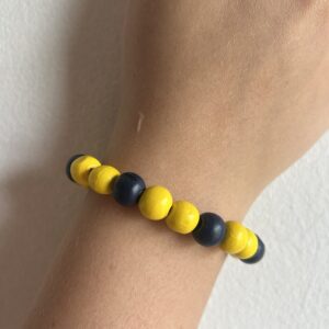 Yellow And Navy Wooden Beaded Bracelet