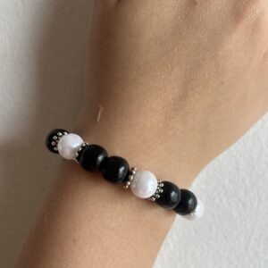 Black And White Wooden Beaded Bracelet