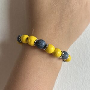Yellow And Blue Wooden Beaded Bracelet