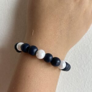 Navy And White Wooden Beaded Bracelet