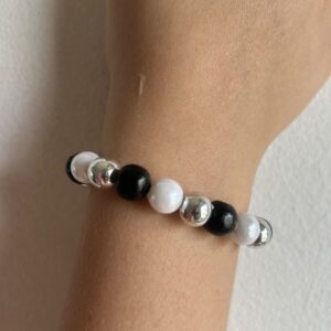 Black, White And Silver Beaded Bracelet