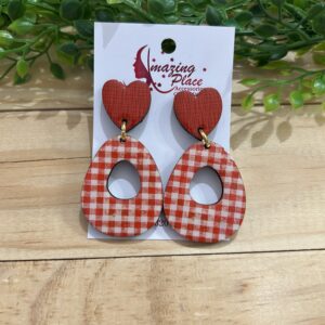Red Checkered Heart Earrings