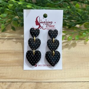 Black 3 Tier Heart Earrings