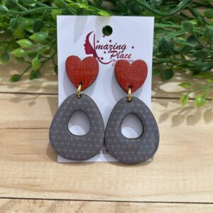 Red And Grey Heart Earrings