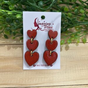 3 Tier Red Hear Earrings