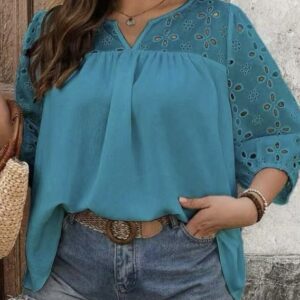 Turquoise Detail Sleeved Top