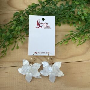 White Hard Flower Earrings