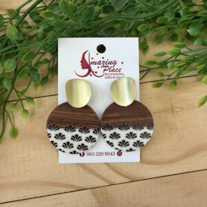 Wood And White Earrings