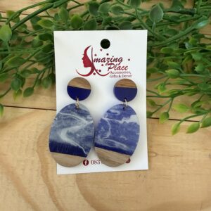 Blue And Wooden Earrings