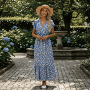 Powder Blue Daisy Maxi Dress