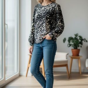 Black Floral Longsleeve Blouse