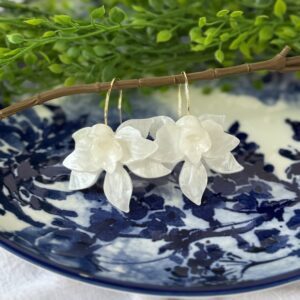 White Hard Flower Earrings