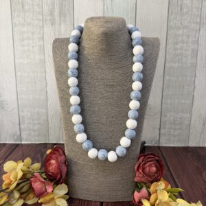 Blue And White Wooden Beaded Necklace