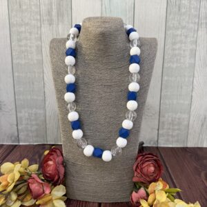 Blue And White Wooden Beaded Necklace