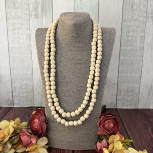 Cream Wooden Beaded  Necklace