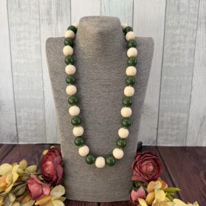 Green And Cream Wooden Beaded Necklace