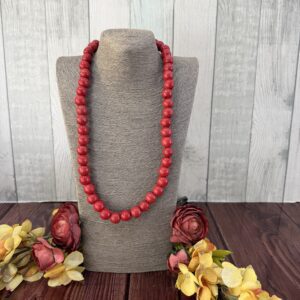Red Wooden Beaded Necklace