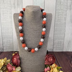 Orange, White And Brown Wooden Beaded Necklace