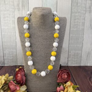 Yellow And White Wooden Beaded Necklace