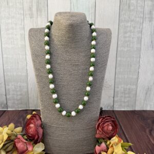 Green And White Wooden Beaded Necklace