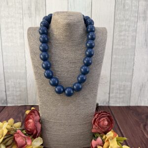 Blue Bulky Wooden Beaded Neckace