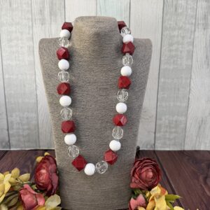 Red And White Wooden Beaded Neclacae