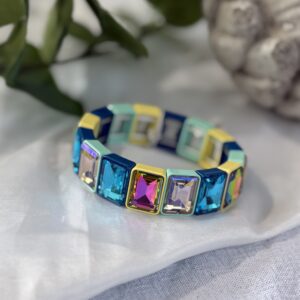 Blue, Teal And Yellow Rhinestone Bracelet