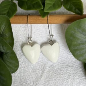 White Heart Earrings