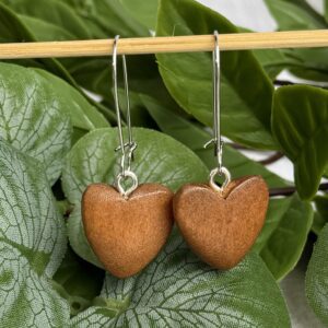 Light Brown Wooden Heart Earrings