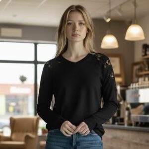 Black Lace Detail Sweater