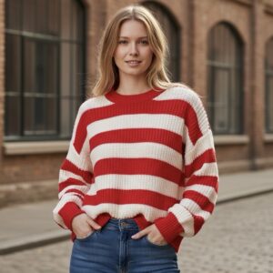 Red And White Stripped Knitwear