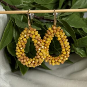 Mustard Beaded Tear Drop Earrings