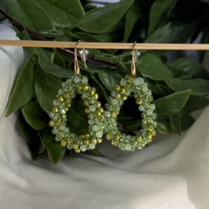 Beaded Green Tear Drop Earrings