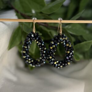 Black Beaded Tear Drop Earrings