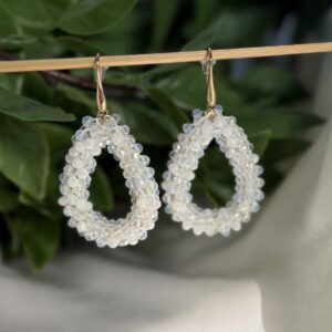 White Beaded Tear Drop Earrings