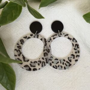 Dark Leopard Print Round Earrings