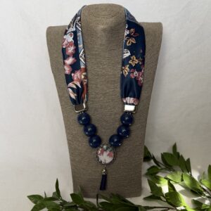 Navy Floral Scarf Necklace