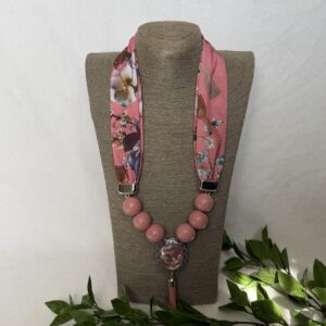 Pink Floral Scarf Necklace