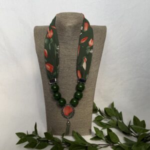 Green Floral Scarf Necklace