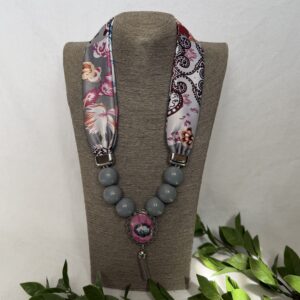 Floral Grey Scarf Necklace