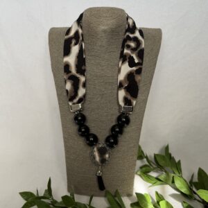 Dark Leopard Print Scarf Necklace