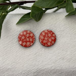 Orange Red Floral Stud Earrings