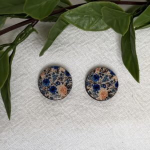 Blue And Peach Floral Stud Earrings