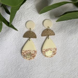 Cream And Gold Earrings