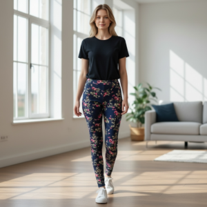 Pink And Blue Floral Thermal Leggings