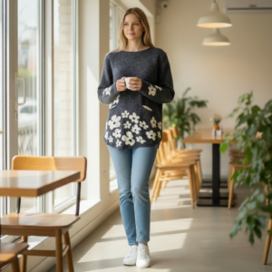 Blue Sweater With Flower